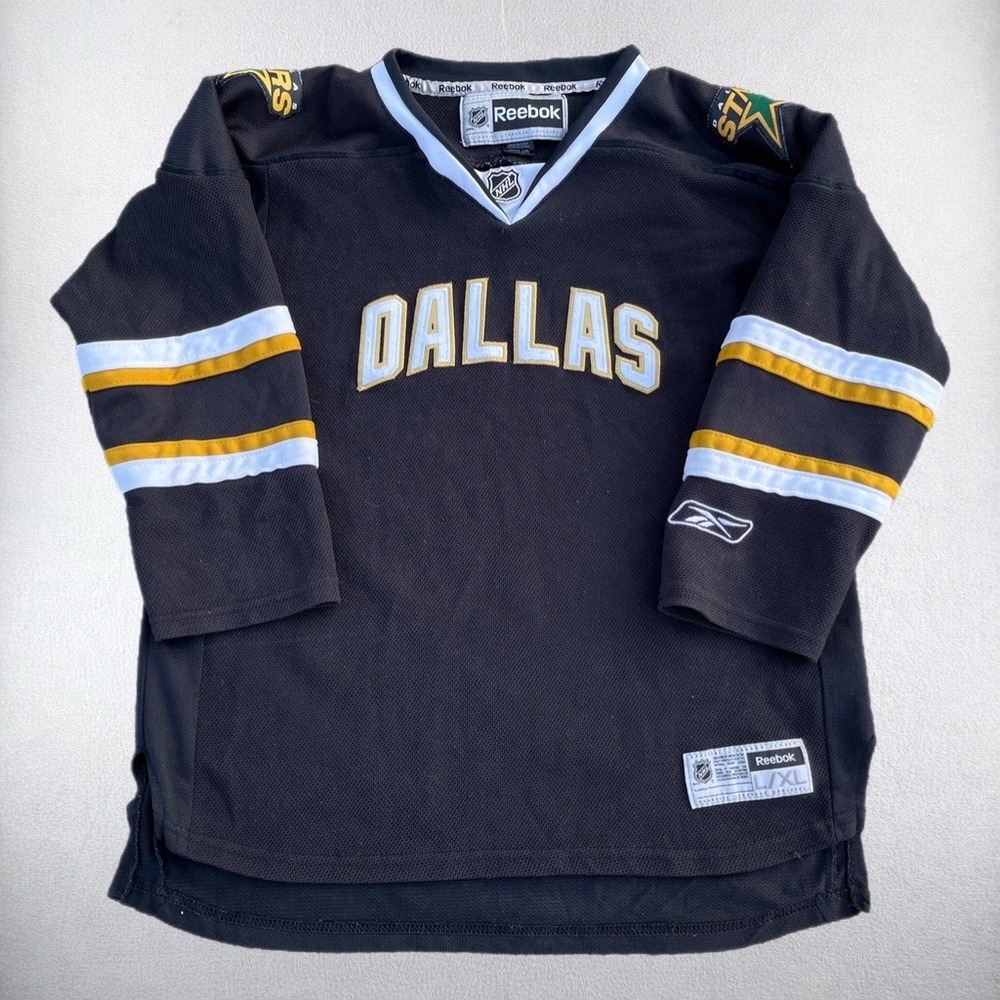 Reebok Dallas Stars Jersey Boys L/XL Black NHL Hockey V-Neck